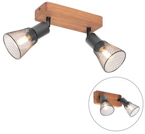 Foco industrial preto com madeira 2 luzes - Kristina