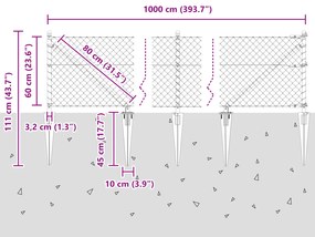 Cerca de Cadeia com 7 Postes em Espinho 0.6x10 m Aço Galvanizado