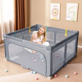 Parque infantil para bebés 127 x 127 x 72,5 cm.  com 50 bolas oceânicas e 4 pegas, com porta com fecho de correr para 0-3 anos. Cinza escuro