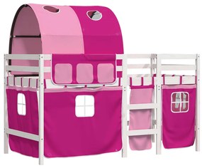 Cama alta para criança com túnel 80x200 cm pinho maciço rosa