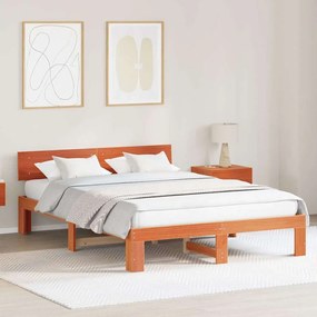 vidaXL Estrutura de Cama com Cabeceira Encerada 160x200 cm Madeira de Pinho