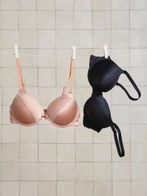 Lote de 2 soutiens em microfibra acetinada, especial gravidez e amamentação bege-rosado