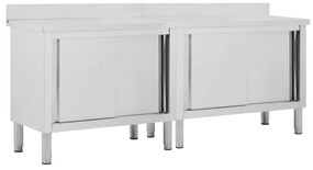 vidaXL Mesas trabalho c/ portas correr 2pcs 200x50x(95-97)cm aço inox.