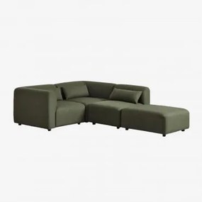 Sofá Modular De Canto Em L De 3 Peças Com Puff Fogler Tecido Pele De Borrego Verde Sálvia - Sklum