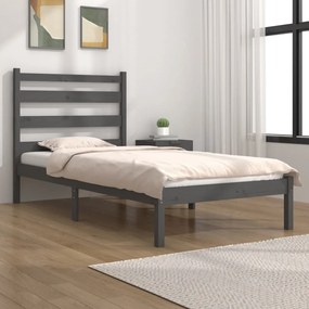 vidaXL Estrutura de cama pequena solteiro 75x190 cm pinho maciço cinza