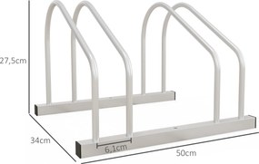Suporte para 2 bicicletas, suporte de armazenamento para bicicletas com pneus de 61 mm, dimensões: 50 x 34 x 27,5 cm, em aço prateado