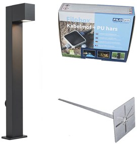 Candeeiro de exterior preto com estaca de terra e prensa-cabo 65cm Incl. Tomada IP44 - Baleno