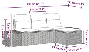 Conjunto de sofá de jardim 4 peças com almofadas de rattan poliéster p