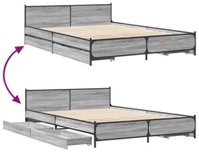 Estrutura de cama c/ gavetas derivados madeira cinza sonoma