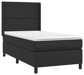 Cama box spring c/ colchão/LED 90x200 cm couro artificial preto