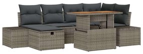 Conjunto de Jantar de Jardim de 7 Peças com Almofadas Cinza em Rattan