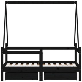 Estrutura cama infantil c/ gavetas 70x140 cm pinho maciço preto