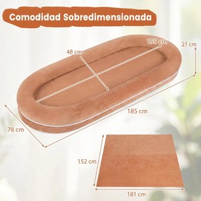 Cama Partilhada para Animais, 185 x 78 x 21 cm, Bordo Removível, Castanho