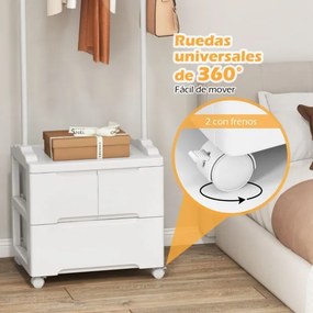 Armario Hall com cabides e gavetas com ganchos laterais e varão para pendurar Branco