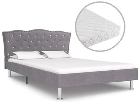 vidaXL Cama com colchão 140x200 cm tecido cinzento-claro