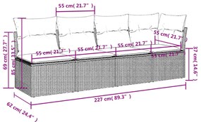 9 pcs conjunto sofás p/ jardim com almofadões vime PE cinzento