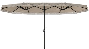 Chapéu de Sol Duplo 4,5x2,65 m com Manivela Manual Resistente a Água e Proteção UV30+ Chapéu de Sol Grande Creme
