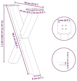 Pernas p/ mesa de jantar 3 pcs forma X 70x(72-73) cm aço branco