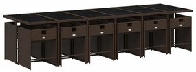 13 pcs conjunto jantar p/ jardim c/ almofadões vime PE castanho