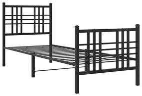 Estrutura de cama com cabeceira e pés 75x190 cm metal preto