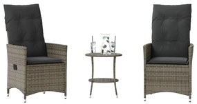 3 pcs conjunto bistrô com almofadões vime PE cinza