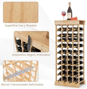 Garrafeira com 10 níveis empilhável para 40 garrafas 750 ml Estante para vinhos em madeira de pinho 47 x 28 x 113 cm natural
