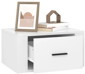 Mesa de cabeceira de parede 50x36x25 cm branco brilhante