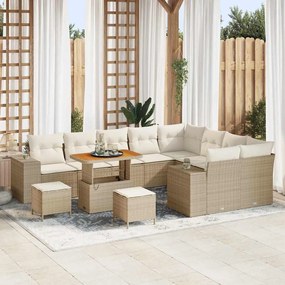 Conjunto de Sofá de Jardim vidaXL 12 Peças com Almofadas Bege Rattan Acácia