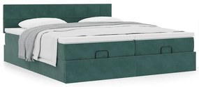 Estrutura de cama otomana com colchão verde escuro Veludo