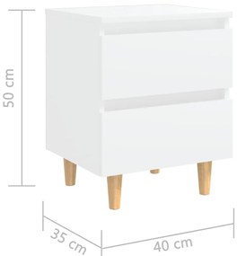 Mesa de cabeceira c/ pernas de pinho maciço 40x35x50 cm branco