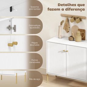 Aparador Moderno de 2 Portas Prateleiras Ajustáveis Bancada com Efeito Mármore e Pés de Aço 80x39,1x76 cm Branco