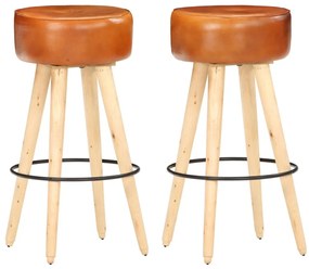 Bancos de bar 2 pcs mangueira áspera/couro genuíno castanho