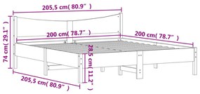 Cama sem colchão 200x200 cm pinho maciço castanho-mel