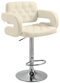 HOMCOM Banco Alto de Cozinha Encosto e Braços Banco de Bar Moderno Giratório Ajustável Apoio para Os Pés Couro 61x50x94-114 cm Branco | Aosom Portugal