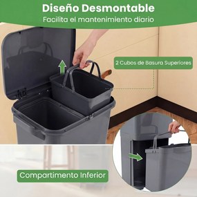 Caixote do lixo de 36 litros com 2 cubos e autocolantes para triagem de lixo 42 x 29 x 74 cm (C x L x A) Contentor de resíduos com rodas, modelo unive