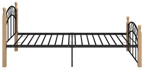 Estrutura de cama 90x200 cm metal/madeira carvalho maciça preto