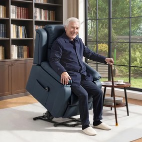 Poltrona Relax Levanta Pessoas com Controle Remoto Reclinação Elétrica de 160° Apoio para os Pés 76x90x105 cm Azul Escuro
