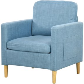 Poltrona Sala de Estar Poltrona Relax com 2 Bolsos Laterais Apoio para os Braços Pés de Madeira 73x79x87 cm Azul