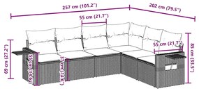 6 pcs conjunto de sofás jardim c/ almofadões vime PE castanho