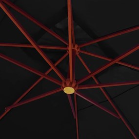 Guarda-sol suspenso com mastro de madeira 400x300 cm preto