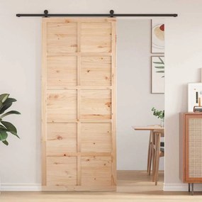 vidaXL Porta de celeiro Castanho 100 x 210 cm Madeira de pinho maciça