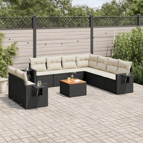 10 pcs conjunto sofás de jardim c/ almofadões vime PE preto