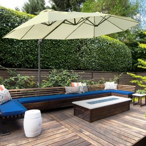 Chapéu de Sol Duplo Inclinável para Jardim Terraço Chapéu de Sol Excêntrico à Manivela com 12 Hastes de Aço 270x440x250cm Bege