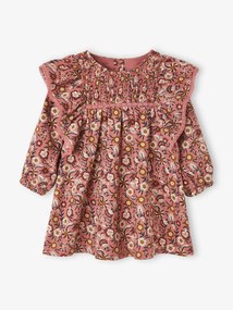 Oferta do IVA - Vestido às flores e favos, para bebé castanho medio estampado