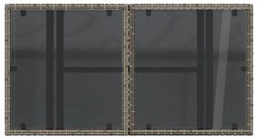 Mesa de jardim com tampo de vidro 100x55x73 cm vime PE cinza