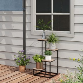 Estante para plantas e flores em metal e madeira 40 x 40 x 75,5 cm, com 4 níveis de alturas diferentes, estilo industrial preto e castanho