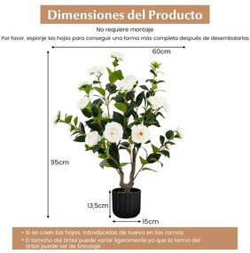 Conjunto de 2 árvores de camélia artificiais 95 cm Planta de flor falsa num vaso de cimento Branco