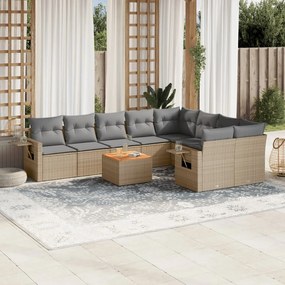 10 pcs conj. sofás jardim c/ almofadões vime PE bege misturado