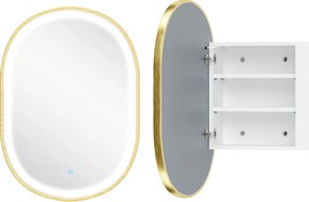 HOMCOM Armário de Casa de Banho com Espelho e Luzes LED de 3 Cores Armário de Parede Oval com Memória e Função Antivapor Dourado | Aosom Portugal