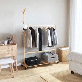 Cabide com ganchos e rodas 100x35x157 cm bambu